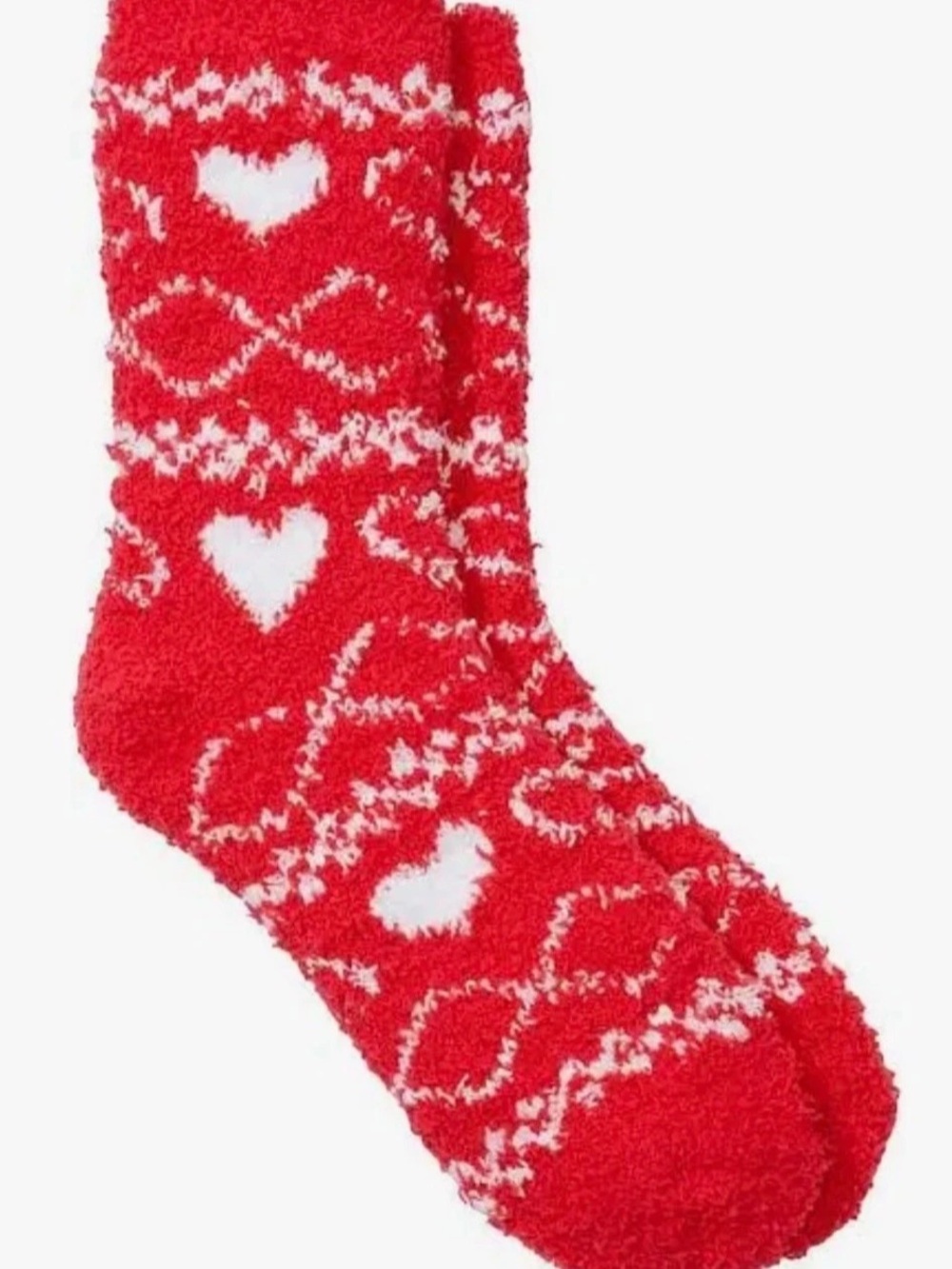Victoria's Secret PINK Cozy Heart Fuzzy Socks Red & White